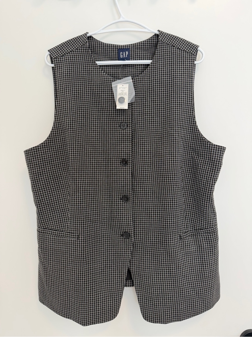 GAP Black and White Houndstooth Button Front Vest